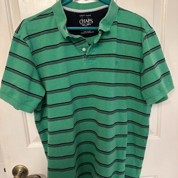 Chaps Men's Large Tall Green & Black Striped Polo Shirt - Picture 1 of 5